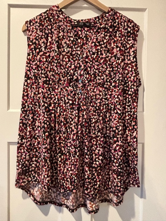 Roz & Ali Tops - Roz & Ali Women’s Black Multicolor Ditsy Dots Sleeveless Blouse Plus 2X